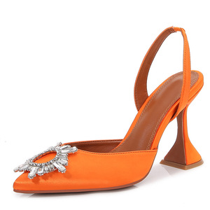 33-43 Silk Material Damen Schuhe Charms Sippers Custom New Fashion Mules Style Sexy High Heel <b>Shoes</b> for Woman - Product Image 2