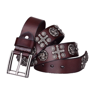100% Genuine Cowhide Leather Belts with Western Skull Cross Punk Design <b>Mens</b> Womens Fashionable <b>Studded</b> Belts with Alloy <b>for</b> - Product Image 4