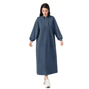 Custom Logo Muslim Womens Maxi Long Hoodie Dress Pullover Sweatshirt For Muslin Girl Spring Fall Autumn Winter Loose Dress