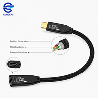 Câble d'extension USB 3.2 USB-C mâle vers femelle LUNGKAY de qualité industrielle, 20 Gbit/s, 240 W, 4K 60 Hz, personnalisé pour ordinateur portable, station d'accueil, SSD, OEM, ODM
