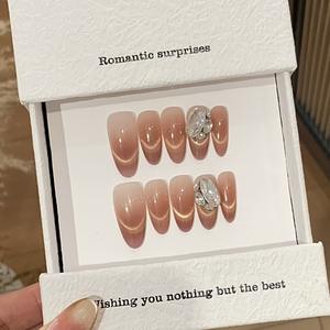 <span class=keywords><strong>Uñas</strong></span> Postizas Hechas a Mano, Diseño <span class=keywords><strong>de</strong></span> <span class=keywords><strong>Uñas</strong></span> con Purpurina, Estilo Burbuja Aurora Rosa Ángel Y2K, para Chicas Modernas - Product Image 5