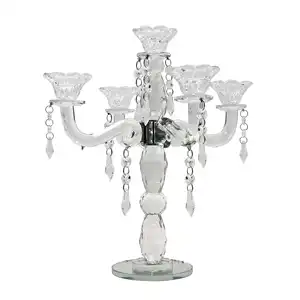 JY Premium Quality Wedding Table Decoration Glass Candle Candlestick 5 Arms Holders Candlestick Crystal Table Candelabra