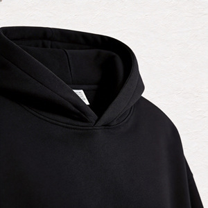 Sudadera con Capucha Negra para <span class=keywords><strong>Hombre</strong></span>, de Algodón 100% de Alto Gramaje, Felpa Francesa, con Logo Personalizado, Lisa, 500 GSM, Corte Holgado y Recortado - Product Image 3