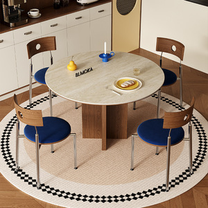 <span class=keywords><strong>Tavolo</strong></span> da Pranzo Rotondo Moderno in Legno Massello con Piano in Ardesia Design Bauhaus Mid-Century Arredamento Casa 1m - Product Image 1