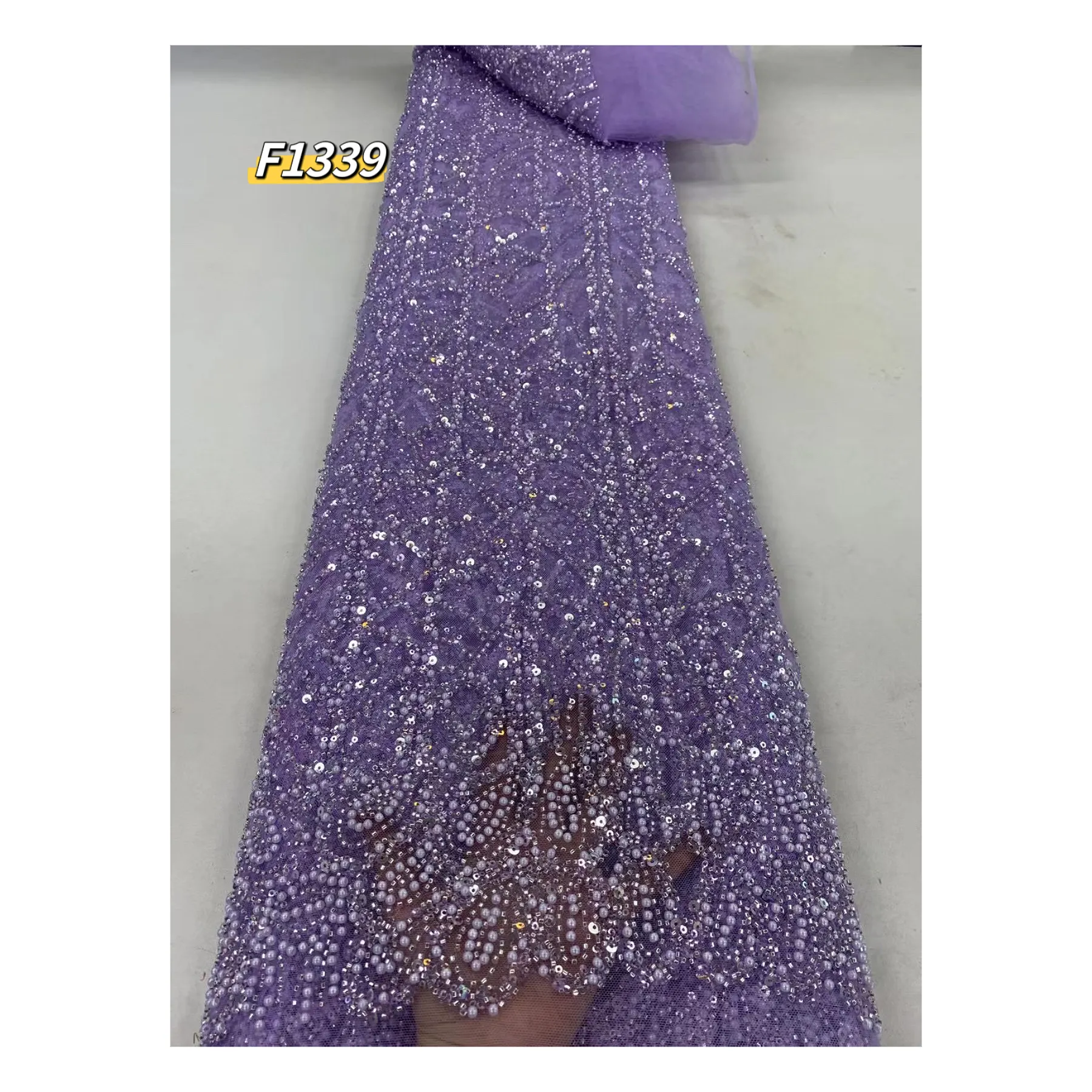 100% Polyester tissu mariage luxe perles de mariée haut de gamme or français paillettes dentelle broderie perlée Tulle maille tissu africain