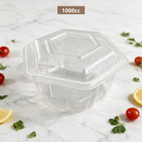 Emballage en blister hexagonal à charnière en PET/PP de qualité alimentaire, conteneur à emporter personnalisable, capacité de 500, 750, 1000 ml