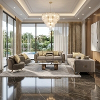 Ensemble de canapés Chesterfield en tissu de luxe moderne supérieur avec pieds en acier doré et coussins - Vente directe d'usine pour villa, salon, hôtel