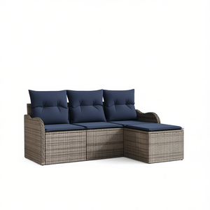 Conjunto de Sofá de Jardín de Ratán Sintético Gris de 3 Plazas, Muebles de Exterior Resistentes a la Intemperie, Diseño Contemporáneo - Product Image 1