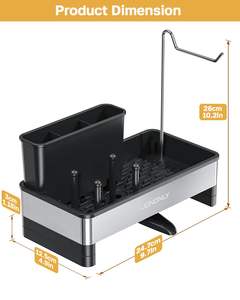 Porte-éponge pour évier de cuisine avec plateau de <span class=keywords><strong>vidange</strong></span> automatique avec porte-brosse à serviettes pour accessoires de stockage de distributeur de savon de comptoir - Product Image 6