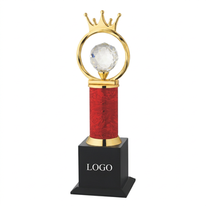 metal <b>Trophy</b> With Crown And Red Column Model 745 A B C Sports Award <b>Plaque</b> Durable Polished Glass Crystal UV Printing - Product Image 1