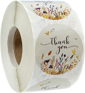Étiquettes adhésives réutilisables en papier imperméable avec motif floral d'automne et feuilles de 1,5 pouce, 500 étiquettes de remerciement pour Thanksgiving - Product Image 1