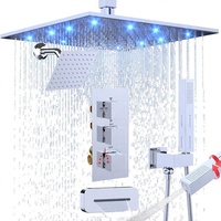 Système de douche thermostatique Homedec à 3 poignées, double tête carrée, bec de baignoire, pommeau de douche LED 12 pouces, jet de douche complet 6 pouces, robinet de douche
