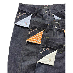 Vaqueros de mezclilla japonesa selvedge personalizados al por mayor, nuevos, con diseño de bolsillo a cuadros, de pierna ancha, holgados para hombre, estilo Y2K, de mezclilla pesada. - Product Image 2