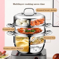 Zhenneng 28 cm – Marmite vapeur 3 niveaux en acier inoxydable, cuiseur à couscous, marmite à bouillon – Batterie de cuisine professionnelle en acier inoxydable