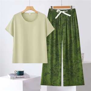 Conjunto <span class=keywords><strong>de</strong></span> <span class=keywords><strong>Pijama</strong></span> <span class=keywords><strong>de</strong></span> Algodón y Seda para Mujer, Color Sólido, Camiseta y Pantalones Anchos, Ropa <span class=keywords><strong>de</strong></span> Dormir Ligera <span class=keywords><strong>de</strong></span> Viscosa, Tallas XL, 2XL, 3XL, 4XL - Product Image 3