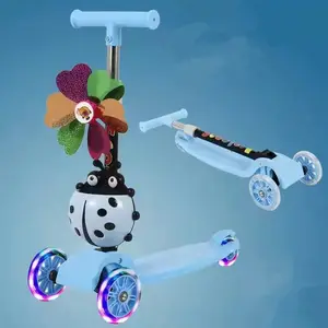 Juguetes de bebé con cesta de mariquita y molino de viento, Scooter plegable de 3 ruedas para niños