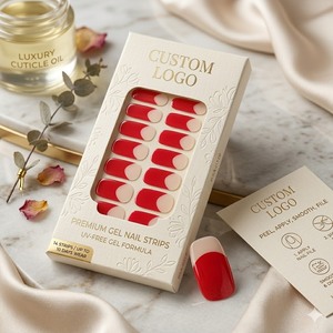 Uñas Postizas en <span class=keywords><strong>Gel</strong></span> Sin UV, No Tóxicas, Color Rojo Cereza, Francesa Invertida, Duración de 14 Días, Fáciles de Quitar, Colección Festiva y Elegante - Product Image 1