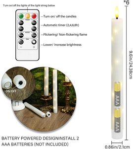 Bougie électrique sans flamme à piles, effet flamme vacillante, 20 cm de long, en cire véritable, avec télécommande - Product Image 4
