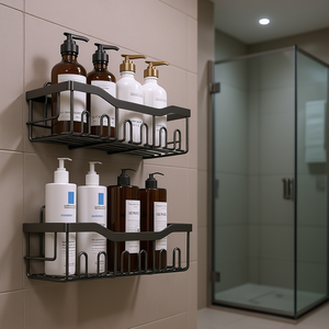 Organizador de Baño Adhesivo de Acero Inoxidable, Estante de Almacenamiento de Una Sola Capa, Color Negro, Ahorro de Espacio, Montado en la Pared - Product Image 2