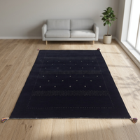 Tapis d'intérieur moderne en laine noire noué à la main, tissé à la main, lavable, motif tribal géométrique, à poils moyens, rectangulaire, pour salon et chambre