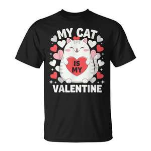 Camiseta para mujer con diseño de mi gato como mi San Valentín, gato abrazando un corazón, para amantes de los gatitos - Product Image 1