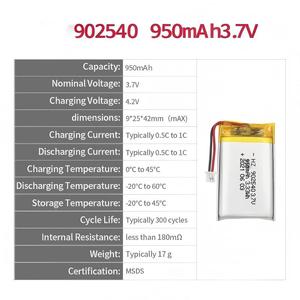 Batterie Li-polymère Rechargeable de haute qualité HZ 902540 3.7V 900mAh pour GPS, nouvel arrivage - Product Image 4