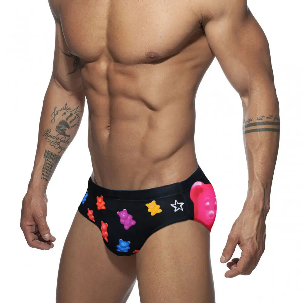 Cute Bear Print Men's Triangle Swimming Trunks Sexy Beach Wear Swim Bikini Hot Spring Briefs For Men