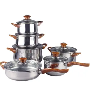 Best-Selling Bakelite Stainless Steel Sauce Pan Frying Pan Multi-layer Bottom Cooking Pots And Pans Cookware Set with Glass Lid