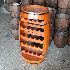 Estante de madera maciza para barriles de vino, gabinete de vino en forma de barril de roble carbonizado, estante decorativo para vino tinto de 100cm, técnica pintada - Product Image 5