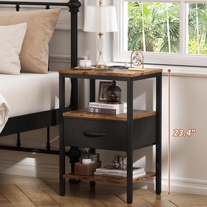 Rustiek houten nachtkastje met verstelbare stoffen lade, bijzettafel voor slaapkameropbergruimte - Product Image 3