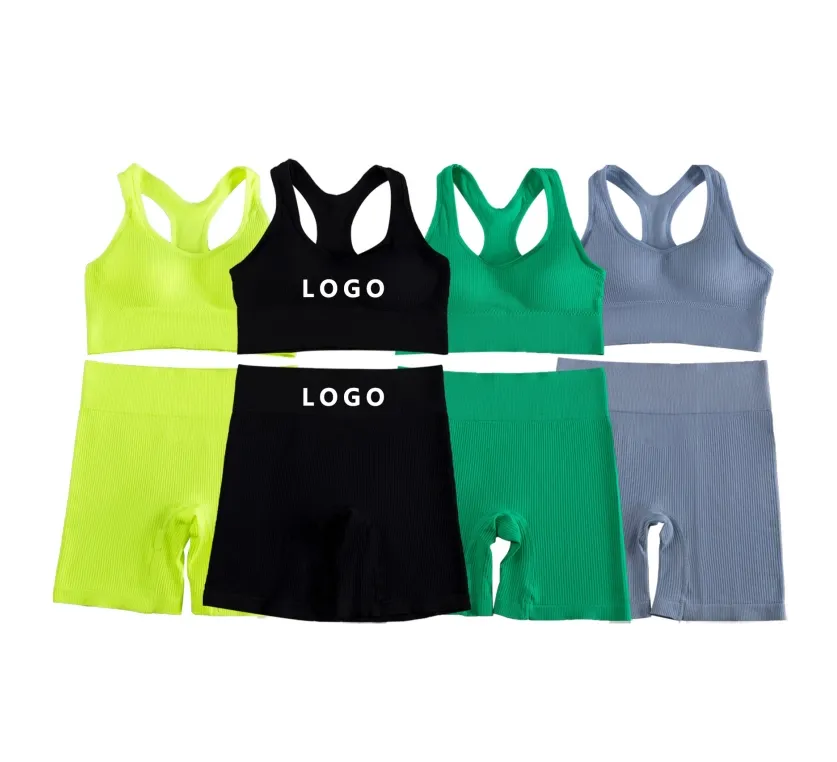 ribbed seamless yoga set two piece yoga set sportswear OEM Factory Custom Logo Fitness Yoga sets for Women