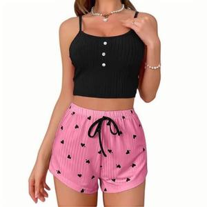 MHK21 Shorts imprimés à l'américaine et à l'européenne, vêtements décontractés confortables pour la maison, ensembles de pyjamas pour femmes, peuvent être portés à l'extérieur - Product Image 1