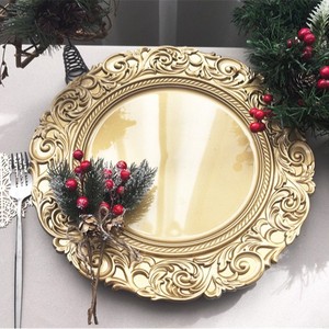 Élégantes Assiettes de Présentation Noires de Luxe en <span class=keywords><strong>Plastique</strong></span>, Décor Personnalisé pour Mariage, Bordure Argentée ou Or Rose, Nappe de Table Blanche pour Événement - Product Image 1