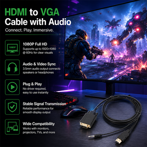 <span class=keywords><strong>Cable</strong></span> Adaptador Convertidor <span class=keywords><strong>HDMI</strong></span> <span class=keywords><strong>a</strong></span> VGA de Alta Calidad WISTAR con Soporte de Audio 1080P Full HD - Product Image 4