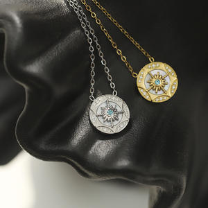 Lujo CZ Zirconia Centro Azul piedra sol colgante collar oro plata cadena elegante joyería para mujer accesorios de moda - Product Image 1