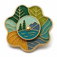 Broche personnalisée en émail rotatif à paillettes, plaquée or, motif paysage naturel, en métal, cadeau, vente en gros