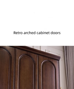 Armario clásico de 4 puertas de madera maciza con cajones, armario de dormitorio marrón para almacenamiento de <span class=keywords><strong>ropa</strong></span>, muebles de madera hechos a mano - Product Image 5
