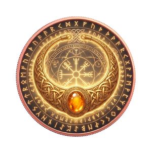 Pièce de monnaie en cuivre fin .999 de 1 oz, Collier Freyja, Brisingamen, <span class=keywords><strong>Boussole</strong></span> Vegvisir, Mythologie nordique, Pièce de défi Viking - Product Image 1