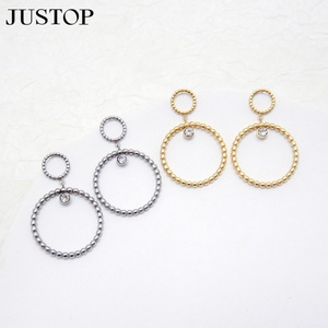 Nuevos pendientes colgantes de temperamento de doble círculo geométricos chapados en plata de acero inoxidable de alta calidad - Product Image 3