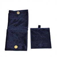 Pochette à bijoux en velours bleu marine avec bouton pression, logo personnalisé, pliable, sac de rangement souple pour bagues, boucles d'oreilles, colliers, emballage cadeau