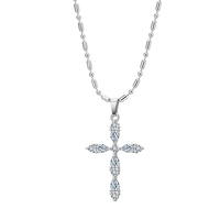 Collier Croix Brillante en Acier Inoxydable 304 avec Chaîne à Perles Ovales et Breloque Croix Incrustée de Zircons Cubiques Marquise – Élégant Collier Religieux