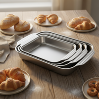 Plateaux de service rectangulaires pour buffet d'hôtel, en acier inoxydable argenté de qualité alimentaire, durables et écologiques, pour rôtir les aliments