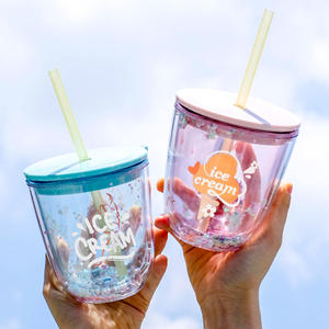 Taza de plástico con pajita para niños, bonita taza de verano - Product Image 4