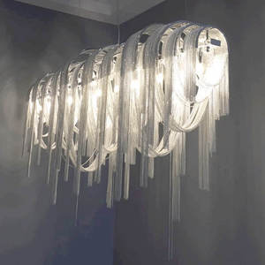 Aluminum Aluminum Chain Macrame Pendant <b>Light</b> Living Dining Room Tassels Fringe <b>Chandelier</b> - Product Image 4