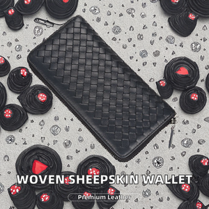 Portefeuille long en peau de mouton tissée, anti-RFID, pour hommes et femmes, style coréen, étanche, grande capacité, pochette zippée pour téléphone, en polyester - Product Image 2