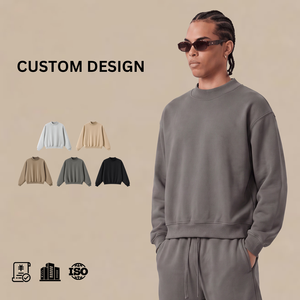 Wholesale Custom Logo 350G <strong>Fleece</strong> Lined Crew Neck Sweatshirt <strong>Men</strong> Short Wide Patch Pocket Pullover Cotton Blend - Product Image 4