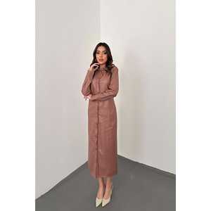 Wholesale Powder <b>Pink</b> Full-Length Buttoned <b>Leather</b> Prom <b>Dress</b> - Product Image 5