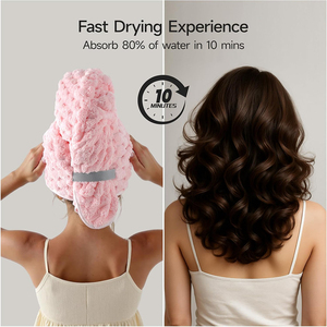 Toalla <span class=keywords><strong>de</strong></span> Secado <span class=keywords><strong>de</strong></span> Cabello Ultra Suave <span class=keywords><strong>de</strong></span> Nuevo Diseño con Lazo Elástico, Turbante <span class=keywords><strong>de</strong></span> Cabello Súper Absorbente para Uso Textil en el Hogar con Logotipo Personalizado - Product Image 4