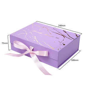 Emballage en papier pliable boîte-cadeau de demoiselle d'honneur magnétique rigide violette personnalisée avec ruban vente en gros - Product Image 2