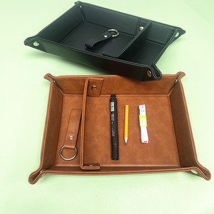 Leather entryway desktop <b>storage</b> box, large capacity PU key and <b>remote</b> <b>control</b> tray, divider tray. - Product Image 1